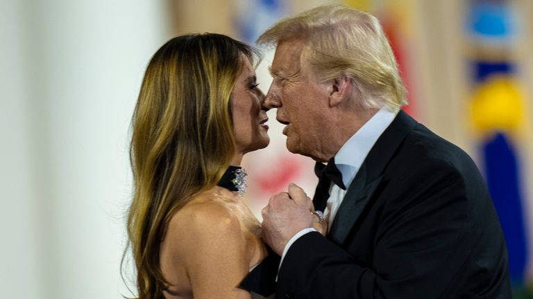 President Donald Trump and First Lady Melania Trump dance together to commence the Commander-in-Chief Inauguration Ball. Pic AP