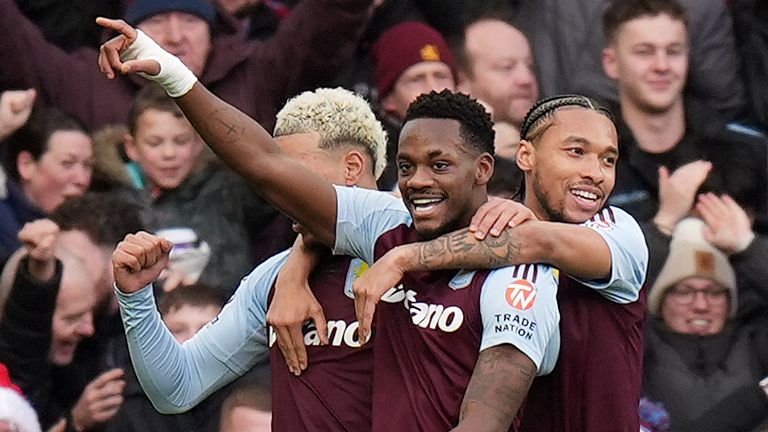 Jhon Duran celebrates his first-half opener for Villa