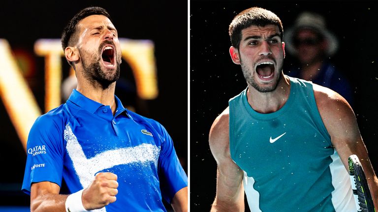 Novak Djokovic and Carlos Alcaraz meet in the Australian Open quarter final (Jason Heidrich/Icon Sportswire via AP Images, AP Photo/Mark Baker)